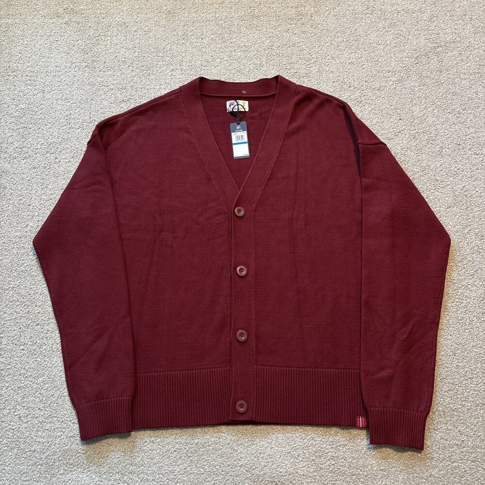 FILA Baseline Premium Heavy Cardigan Sweater Burgundy Red Men’s Sz XL NWT